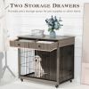 Dog Crate Furniture, Wooden Dog House, Decorative Dog Kennel with Drawer, Indoor Pet Crate End Table for Small Dog, Steel-Tube Dog Cage, Chew-Proof, G